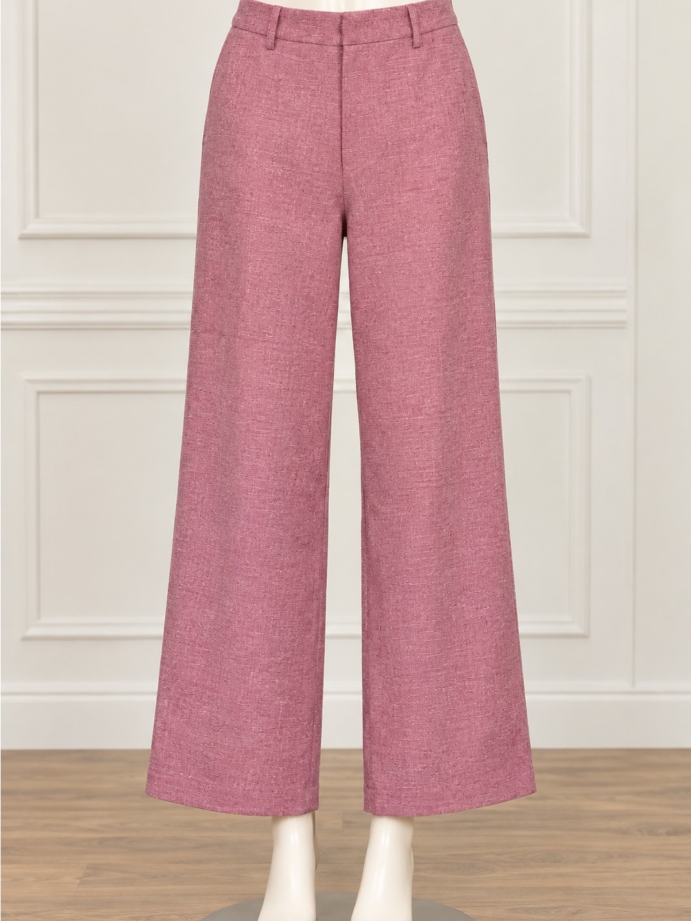 Commense Wide-Leg Tweed Pants in Rose Pink